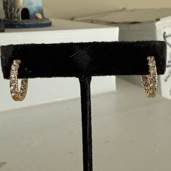 Pandora Gold Hoop Earrings with Clear Stones - Picture 4 of 8